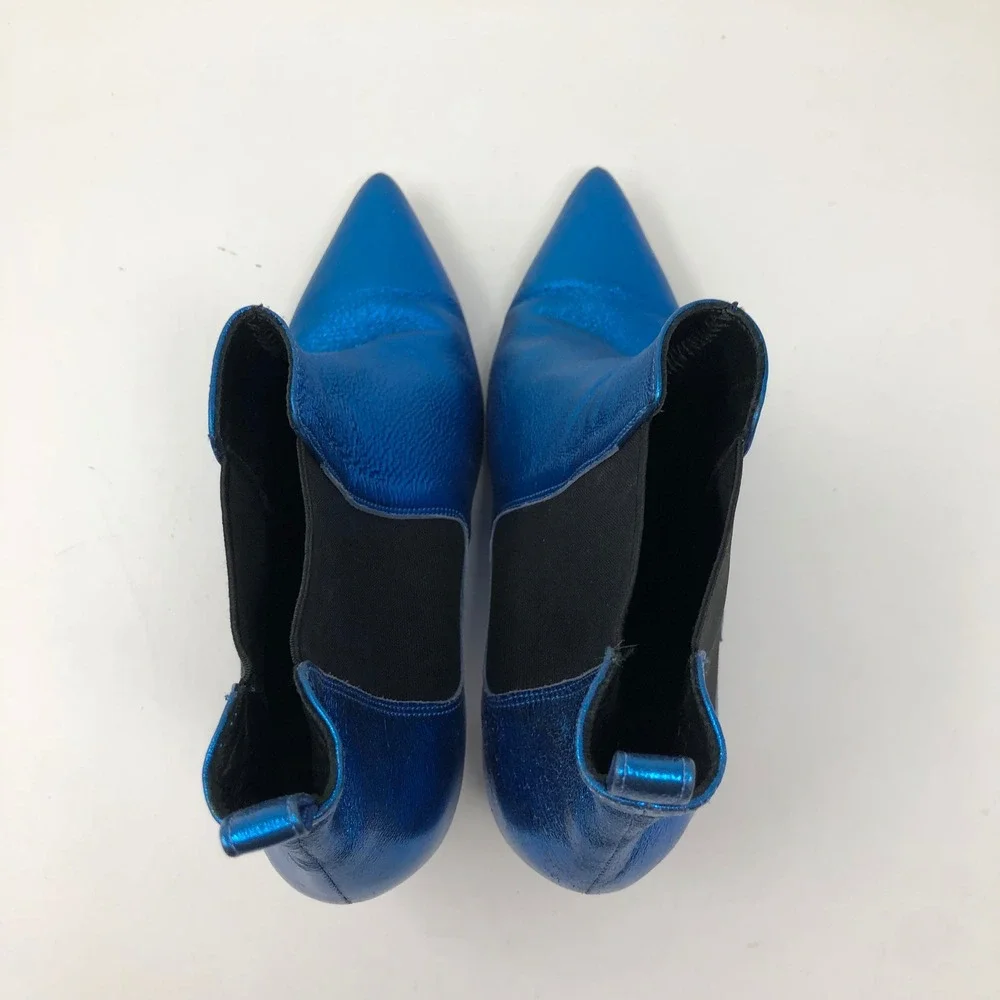 Anine Bing Metallic Blue Ankle Boots Womens 40 US 9 Electric Blue Pointed Kitten